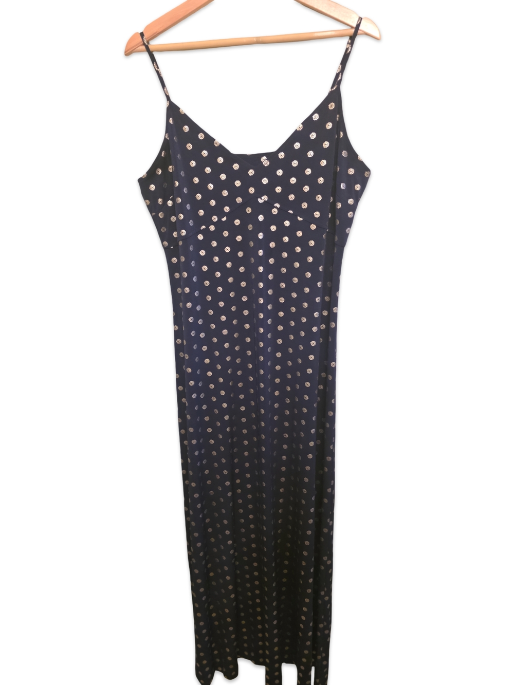 Michael Kors Navy Maxi Slip Dress with Gold Flower Details